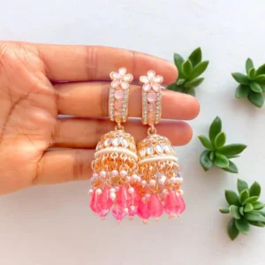 Aayat - Traditional Ethnic Meenakari Jhumka - Pink Strawberry
