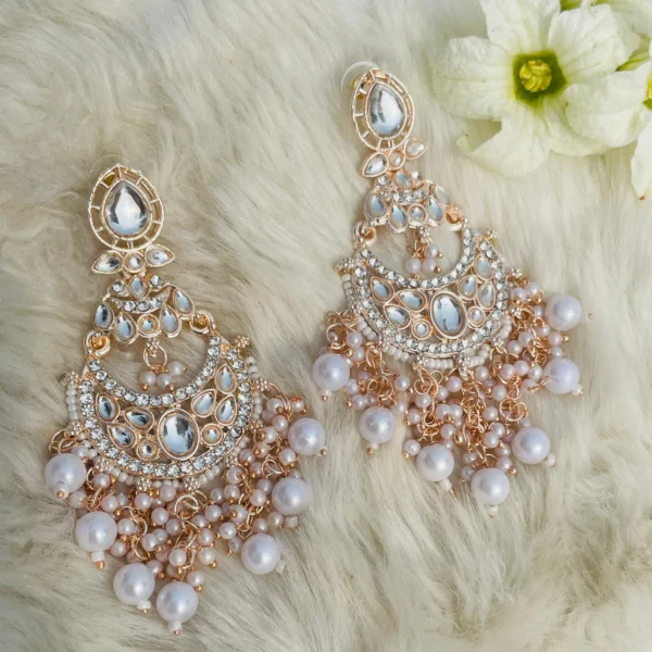 white kundan earrings