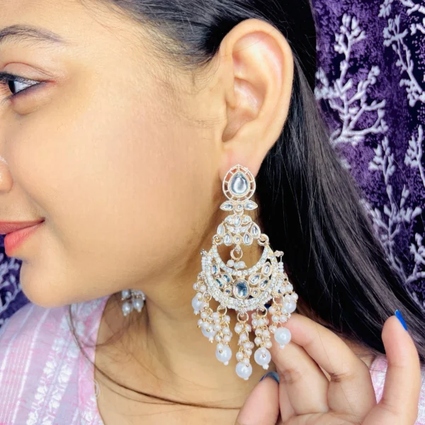 white kundan earrings