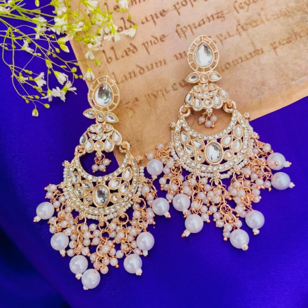 white kundan earrings