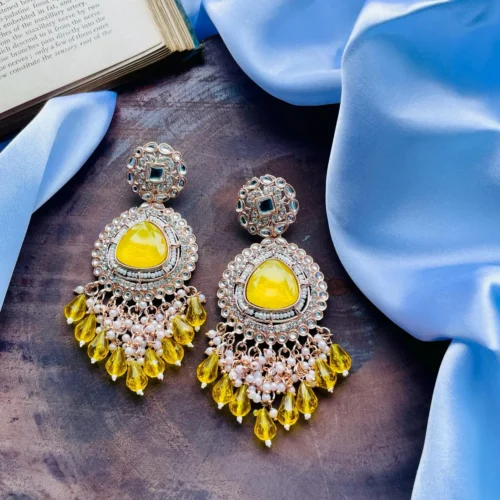 bollywood inspired earrings, kundan earrings, yellow earrings