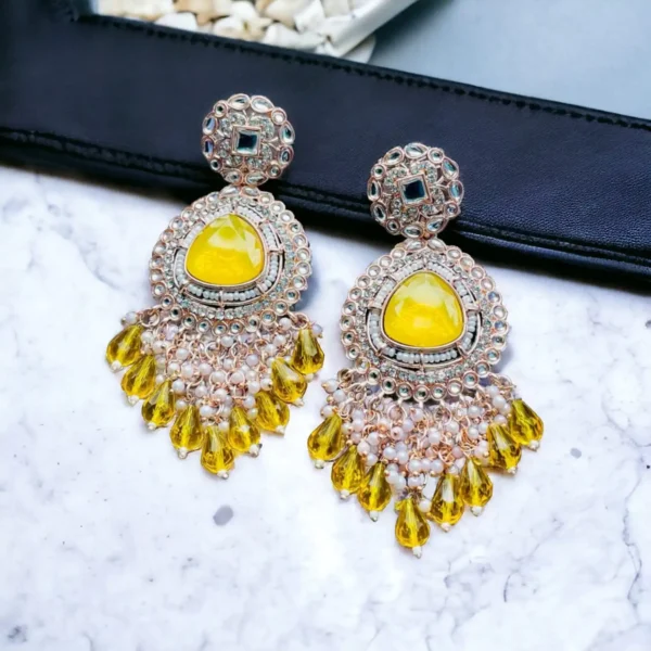 bollywood inspired earrings, kundan earrings, yellow earrings