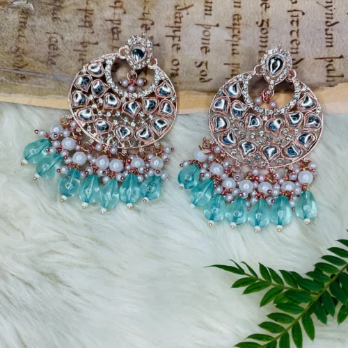 bollywood inspired earrings, pearls earrings, sea green earrings