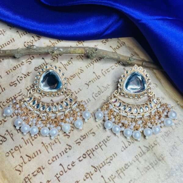 white earings, earrings , treditional earrings, kundan earrings