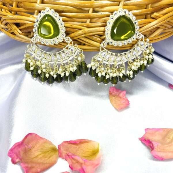 Green earings, earrings , treditional earrings, kundan earrings