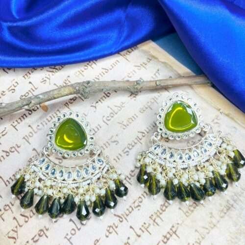 Green earings, earrings , treditional earrings, kundan earrings