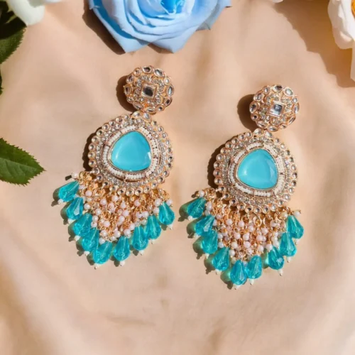 blue earrings, blue chandbali, blue jhumka, iqra, iqra earrings, affordable earring,