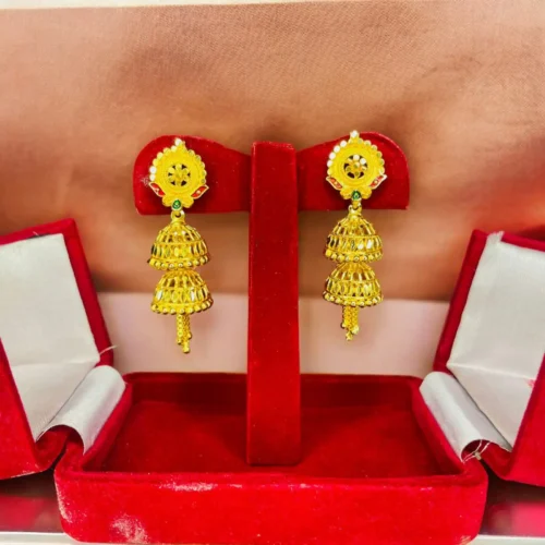 city gold earrings, city gold jhumka, jhumka, gold, gold jhumka, gold earrings, meenakari jhumka, meenakari earrings