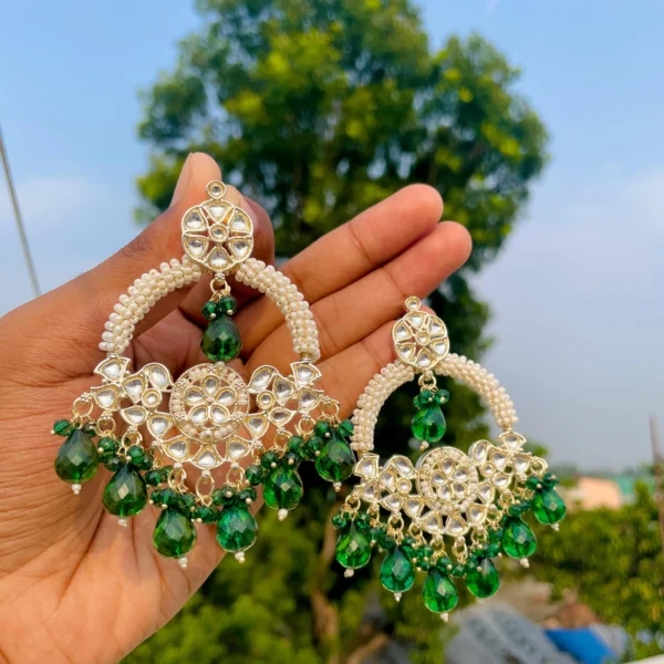 neeti chandbali, green chandbali, green earrings, chandbali, trending earrings