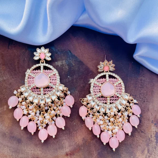 Pink Earrings, Earrings, Kundan Earrings, Kundan