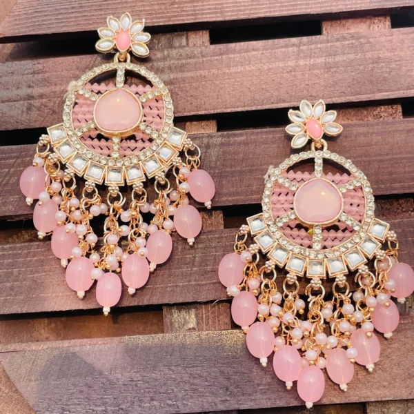 Pink Earrings, Earrings, Kundan Earrings, Kundan