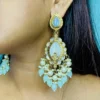 turquoise chandbali, chandbali, Bollywood inspired earrings, Bollywood inspired chandbali, turquoise earrings, sea blue chandbali