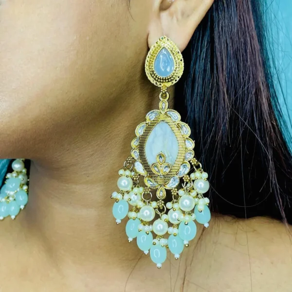 turquoise chandbali, chandbali, Bollywood inspired earrings, Bollywood inspired chandbali, turquoise earrings, sea blue chandbali