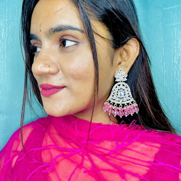 pink earrings, pink earring, wearable jewells, wearable jewellery, pink chandbali,