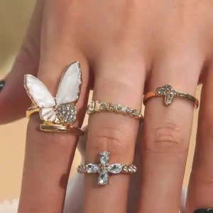 Four Pairs Of Butterfly Korean Ring's