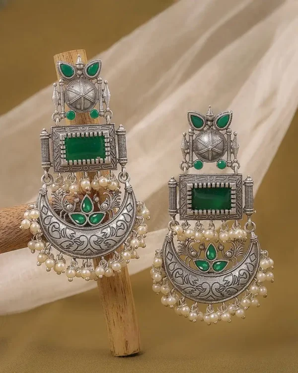 jhumka, chandbali EARRINGS, Ahana Earrings EARRING, REPLICA, REPLICA EARRING, WEARABLE JEWELLS, Green Earrings