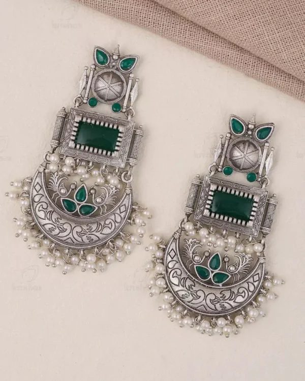 jhumka, chandbali EARRINGS, Ahana Earrings EARRING, REPLICA, REPLICA EARRING, WEARABLE JEWELLS, Green Earrings