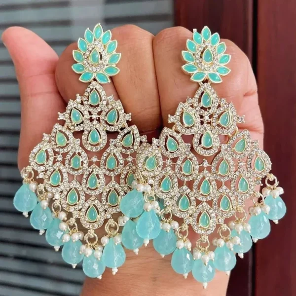 blue earrings, pakistani earring, pakistani earrings, wearable jewells, wearable jewel, puja sale, chandbali , kundan chandbali