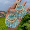 blue earrings, pakistani earring, pakistani earrings, wearable jewells, wearable jewel, puja sale, chandbali , kundan chandbali