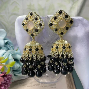black jhumka, jhumka, kundan earrings, jasmin earrings, kundan, earrings, jewellery, wearablejewells