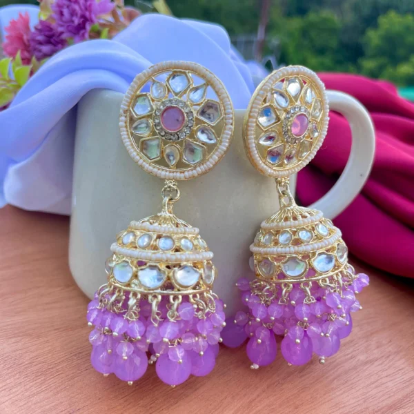 purpler jhumka, jhumka, kundan earrings, jasmin earrings, kundan, earrings, jewellery, wearablejewells