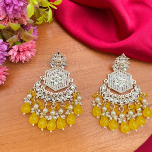 Yellow chandbali, chandbali, Bollywood inspired earrings, Bollywood inspired chandbali, Yellow earrings, jhumka, kundan earrings