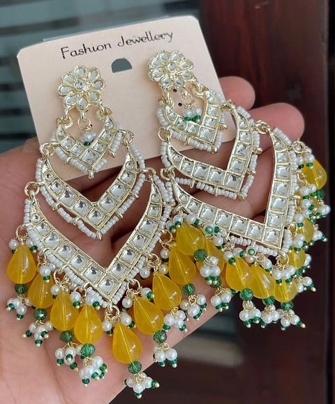 Yellow jhumka, jhumka, kundan earrings, Kashish earrings, kundan, earrings, jewellery, wearablejewells