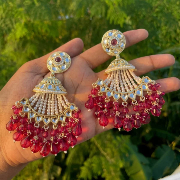 red chandbali, chandbali, Bollywood inspired earrings, Bollywood inspired chandbali, red earrings, jhumka, kundan earrings