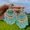 blue earrings, pakistani earring, pakistani earrings, wearable jewells, wearable jewel, puja sale, chandbali , kundan chandbali