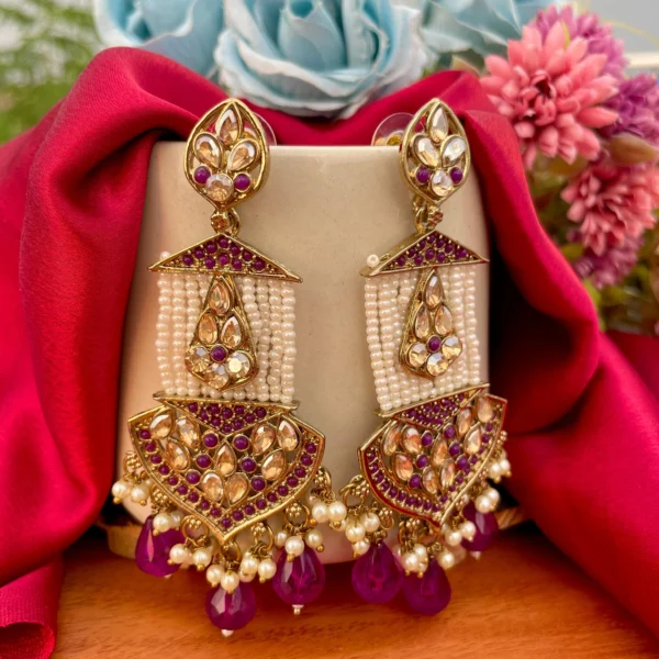 statement earrings, kundan earrings' pakistani earring, earrings , purple wine earrings, chandbali, kehkasha earrings, jhumka