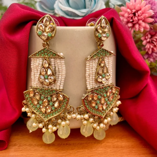 statement earrings, kundan earrings' pakistani earring, earrings , green earrings, chandbali, kehkasha earrings, jhumka