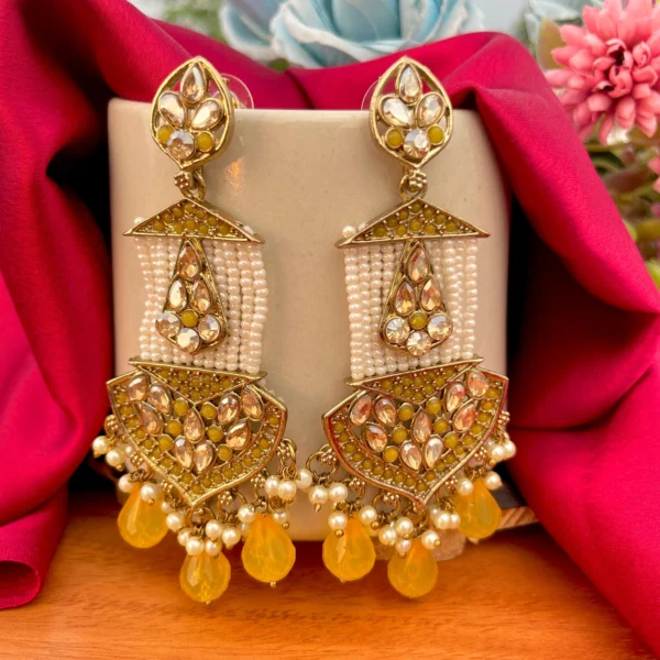 statement earrings, kundan earrings' pakistani earring, earrings , Yellow earrings, chandbali, kehkasha earrings, jhumka