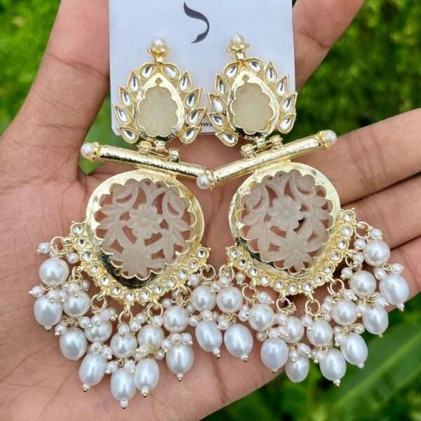 White chandbali, chandbali, Bollywood inspired earrings, Bollywood inspired chandbali, turquoise earrings, White chandbali