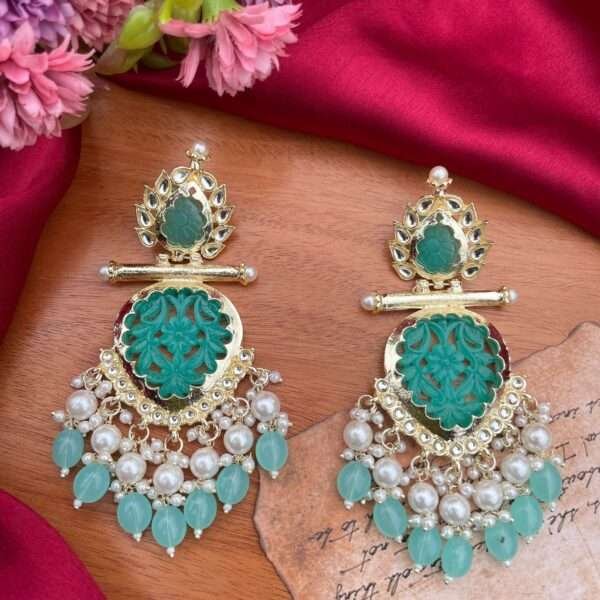 turquoise chandbali, chandbali, Bollywood inspired earrings, Bollywood inspired chandbali, turquoise earrings, sea blue chandbali