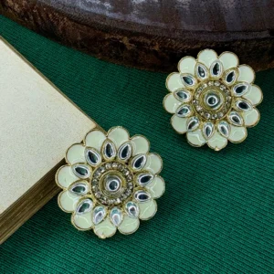 Floral Meenakari White Studs - Tops