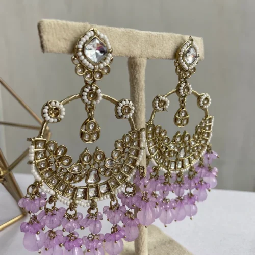 Lavender EARRINGS, EARRINGS, TRENDING EARRINGS, WEARABLE JEWELLS, SALE, DIWALI SALE, BOLLYOOD EARRINGS, Kundan earrings, Earrings, chandbali