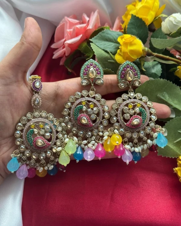 bahubali, Multi jhumka, Earring with tana , Earrings, Fida , White Earring, Wearablejewells,