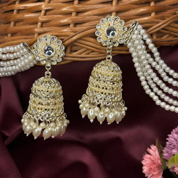 bahubali, White jhumka, Earring with tana , Earrings, Fida , White Earring, Wearablejewells,