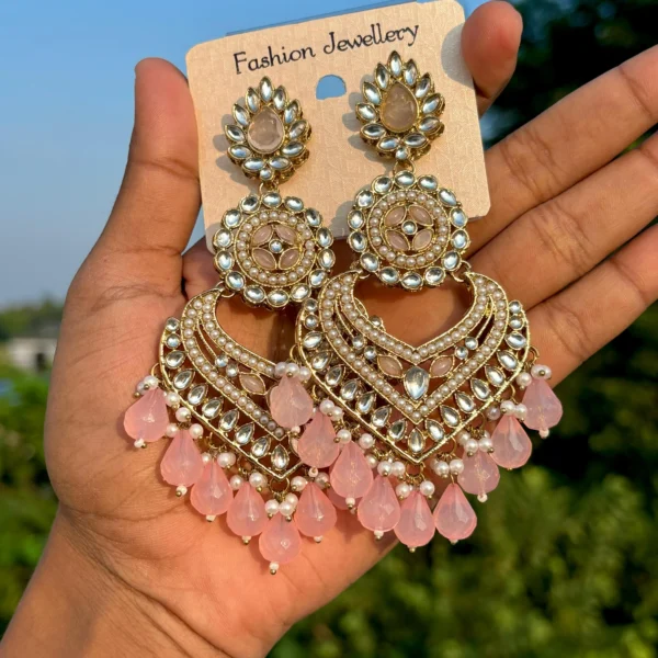 Azeeza earrings, jhumka, chandbali, Pink Earring, Wearable jewells, Kundan earrings, Sale, Earring, Shopping