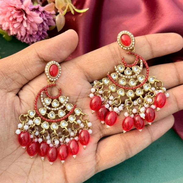 Aadhira Chandbali, Aadhira, Red EARRINGS, EARRINGS, TRENDING EARRINGS, WEARABLE JEWELLS, SALE, weading SALE, BOLLYOOD EARRINGS, Kundan earrings, Earrings, chandbali, wearablejewells