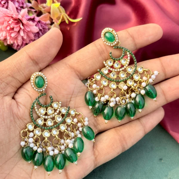 Aadhira Chandbali, Aadhira, Green EARRINGS, EARRINGS, TRENDING EARRINGS, WEARABLE JEWELLS, SALE, weading SALE, BOLLYOOD EARRINGS, Kundan earrings, Earrings, chandbali, wearablejewells