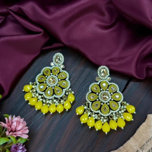 yellow earrings, pakistani earring, pakistani earrings, wearable jewells, wearable jewel, puja sale, sale