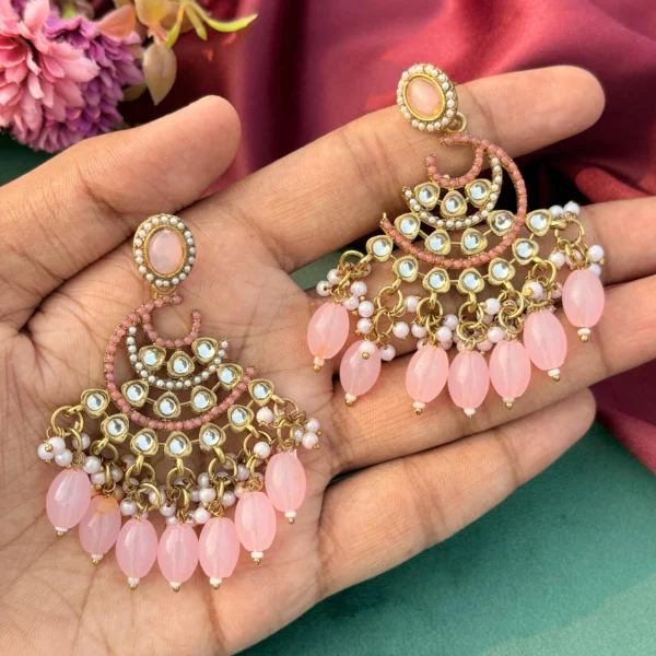 Aadhira Chandbali, Aadhira, Pink EARRINGS, EARRINGS, TRENDING EARRINGS, WEARABLE JEWELLS, SALE, weading SALE, BOLLYOOD EARRINGS, Kundan earrings, Earrings, chandbali, wearablejewells