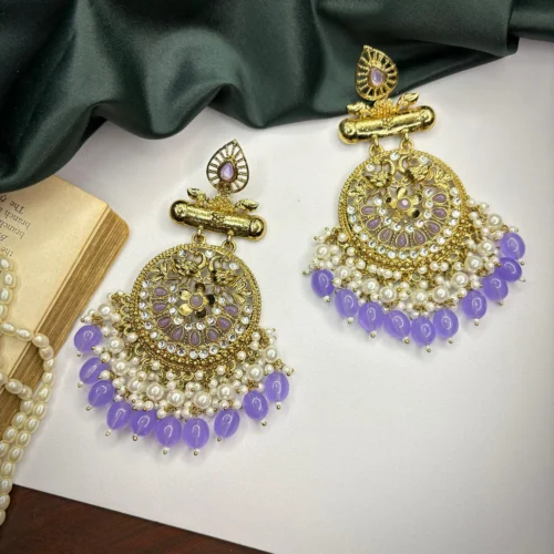 sajal chandbali, purple chandbali, peach earrings, peach earring, wearable jewells, trending earring, sale,