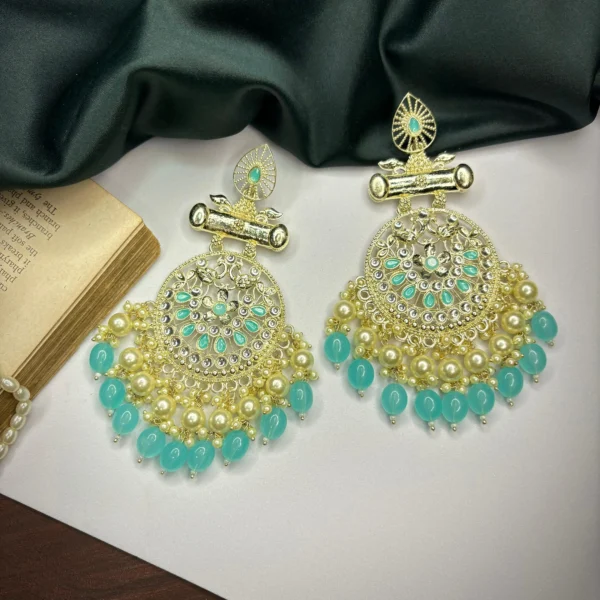 sajal chandbali, blue chandbali, blue earrings, blue earring, wearable jewells, trending earring, sale,