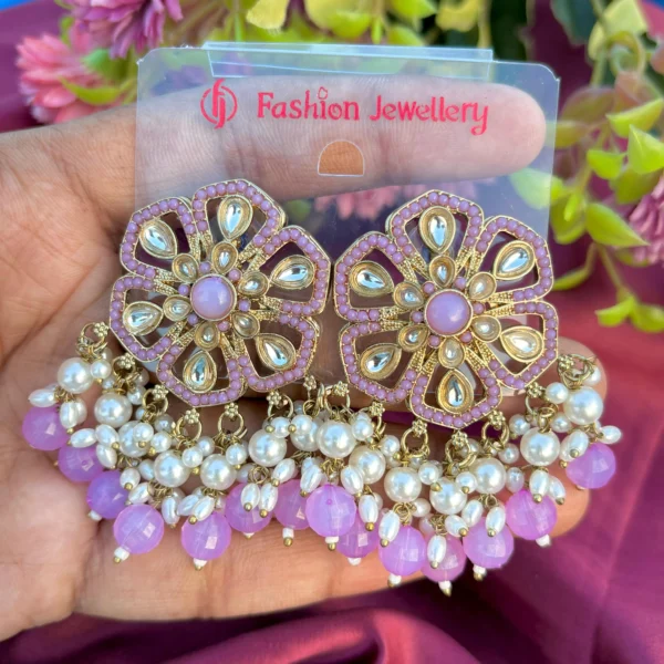 Lavender EARRINGS, EARRINGS, TRENDING EARRINGS, WEARABLE JEWELLS, SALE, DIWALI SALE, BOLLYOOD EARRINGS, Kundan earrings, Earrings, chandbali