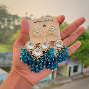 Ashiyana Bollywood Kundan Chandbali – Blue-Green