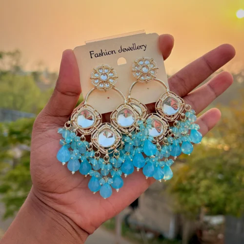 ashiyana, ashiyana chandbali, blue chandbali, wearable jewells, chandbali