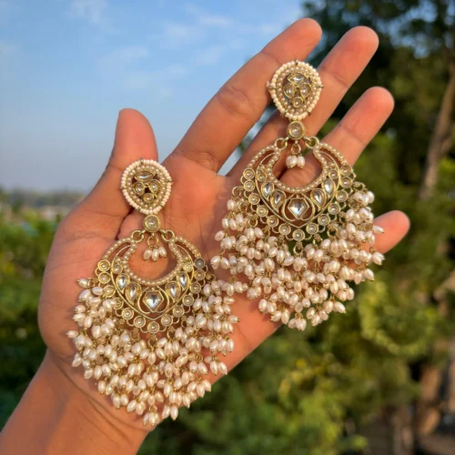 Alishba Chandbali, Alishba WHITE EARRINGS, EARRINGS, TRENDING EARRINGS, WEARABLE JEWELLS, SALE, DIWALI SALE, BOLLYOOD EARRINGS, Kundan earrings, Earrings, chandbali, wearablejewells