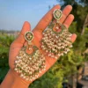 Alishba Chandbali, Alishba, Green EARRINGS, EARRINGS, TRENDING EARRINGS, WEARABLE JEWELLS, SALE, weading SALE, BOLLYOOD EARRINGS, Kundan earrings, Earrings, chandbali, wearablejewells